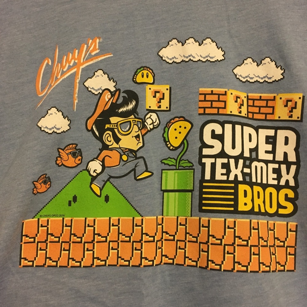 Chuy’s “Super Tex Mex” Mario Parody t-shirt EUC